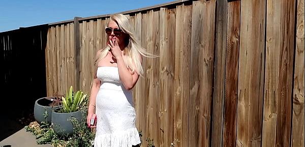  PREVIEW BLONDE OUTDOORS CHAIN SMOKING CIGARETTES SUNGLASSES DRESS SMOKING FETISH